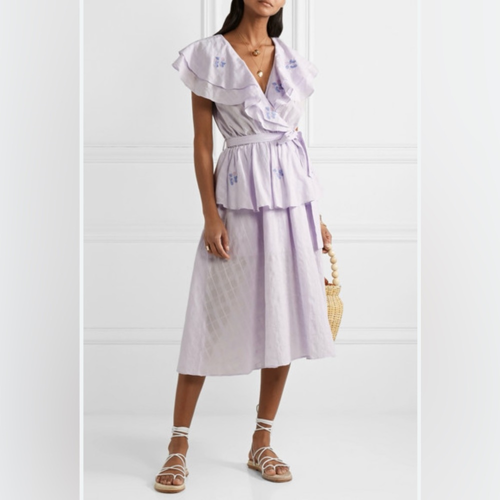 Innika Choo Rose-embroidered Cotton-voile Midi Dress